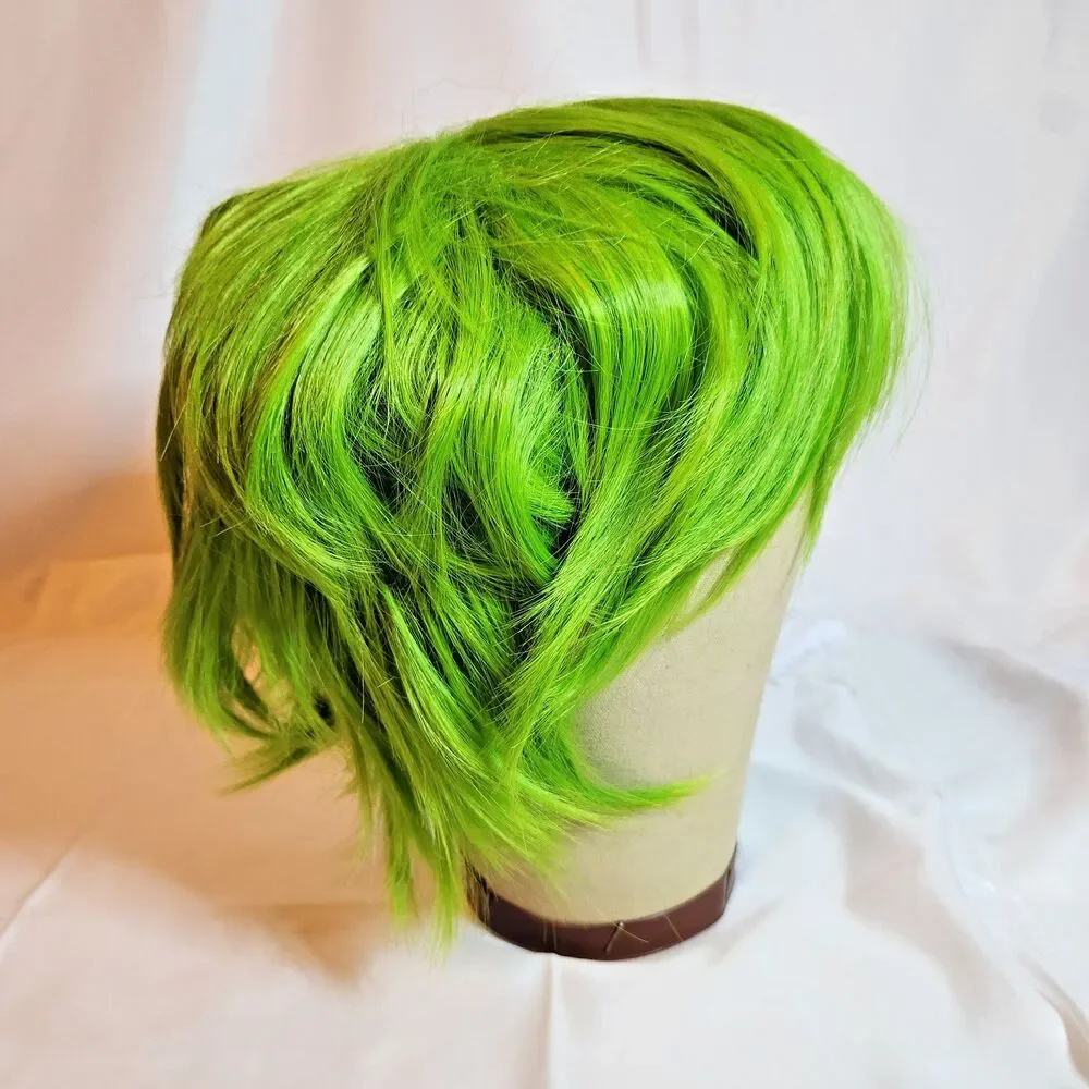 Bright Green Short Cosplay Wig With Bangs Anime Halloween Costume Adult